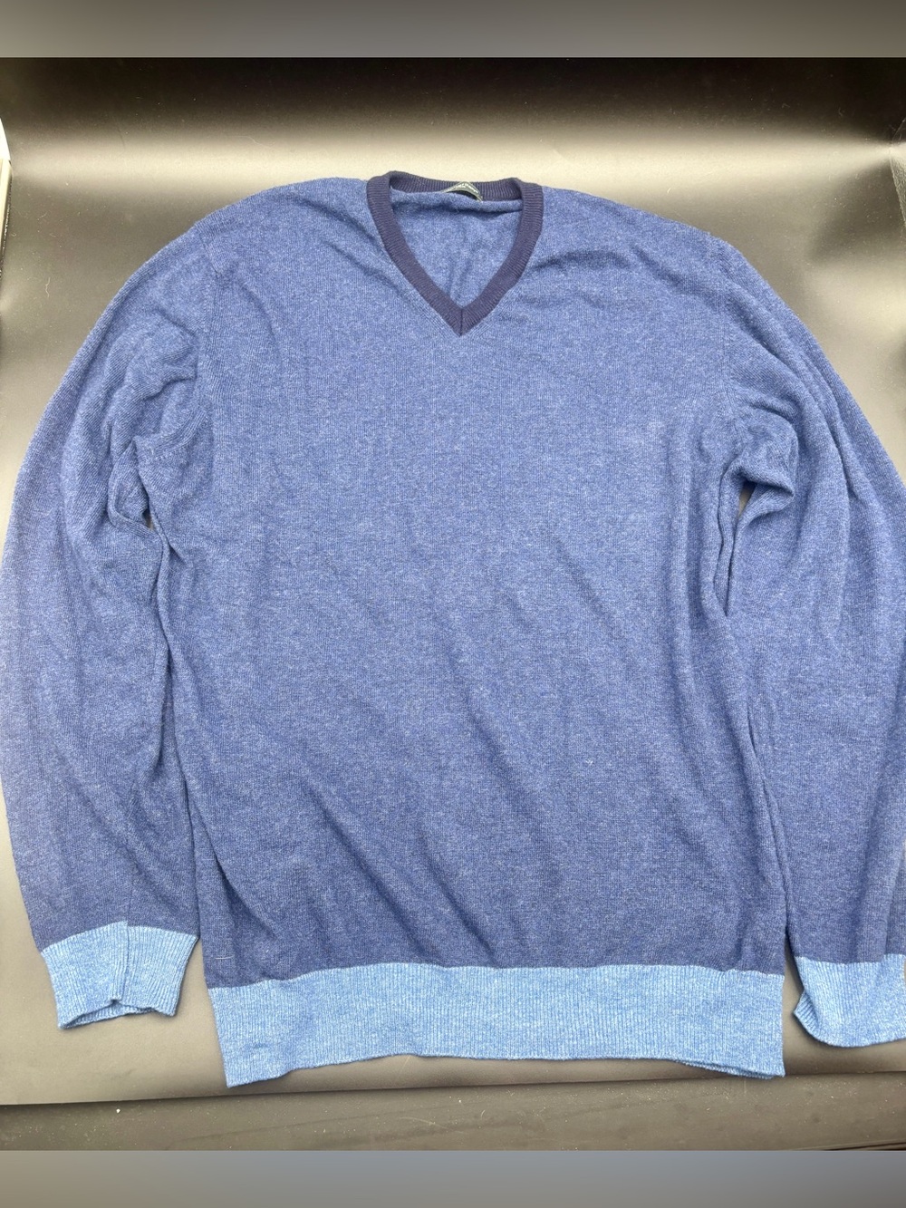 Cashmeritaly Men Cashmere Silk Wool Blend V-Neck Elbow Patch Sweater Blue Large
